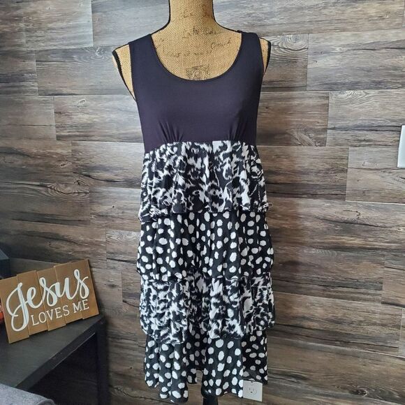 Style Co Dress Layered Tiered Flounce Sleeveless Polka Dot Women's Size Large - Picture 1 of 7